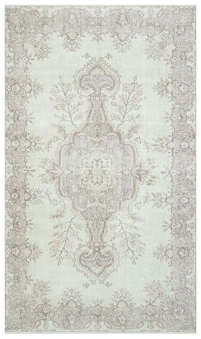 Turkish Hand Knitted Natural Pattern Light Color Vintage Carpet